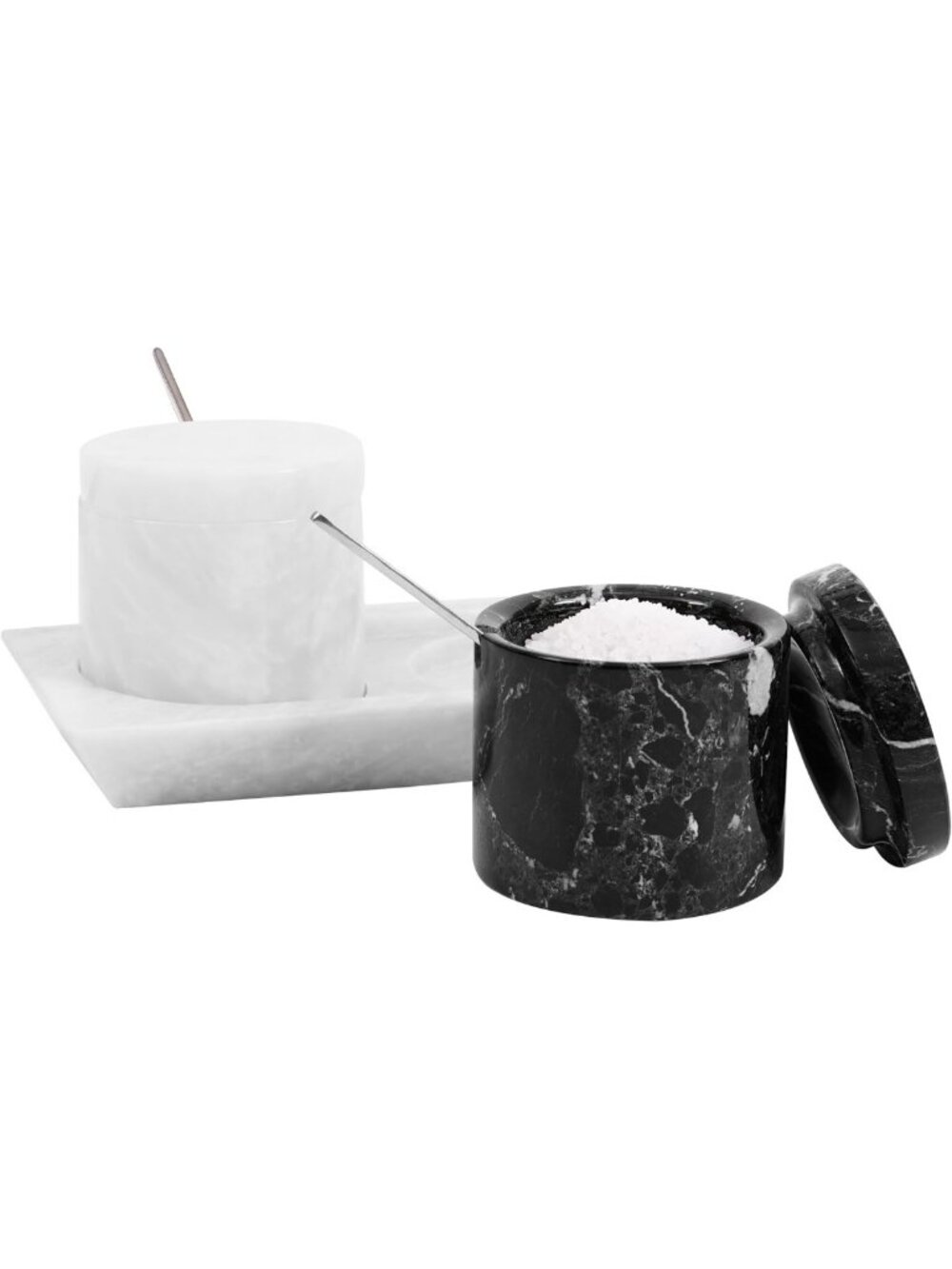 Stylish Marble Salt Cellar Set of 2 with Lids - 3" Salt Bowl & Spice Jar
